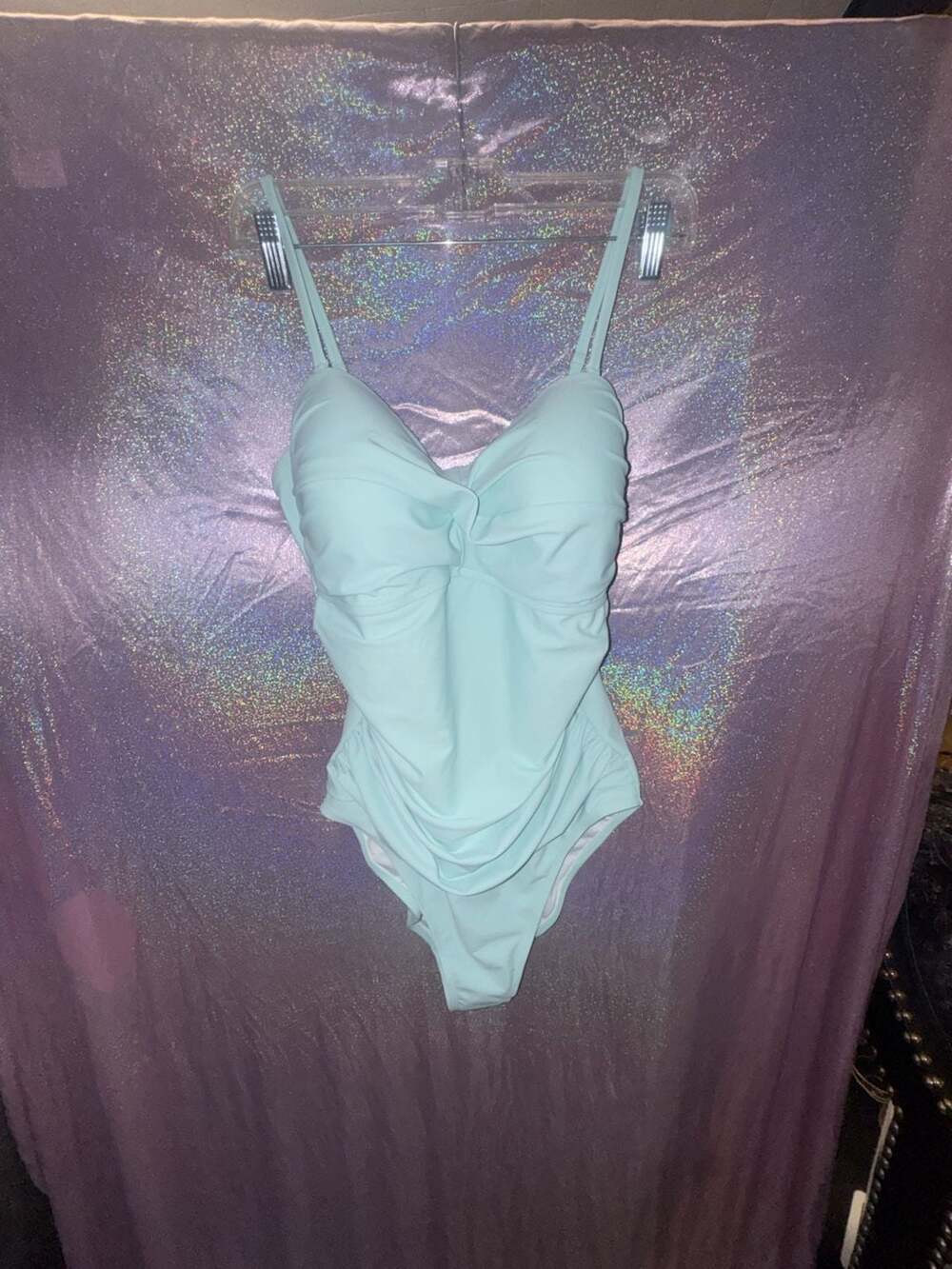 Relleciga One Piece Swimsuit Size XL Eggshell Blue Ruched Push Up